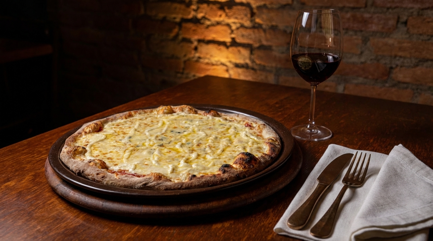 Pizza artesanal Atobá com queijos selecionados